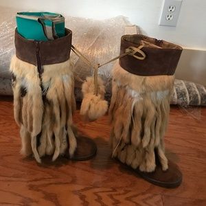Rabbit fur trim winter boots